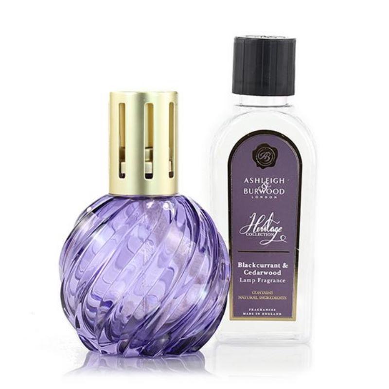 Ashleigh & Burwood Purple Spiral Glass Fragrance Lamp Gift Set with Blackcurrant & Cedarwood Lamp Oil (The Heritage Collection) - CleanTheAir.co.uk